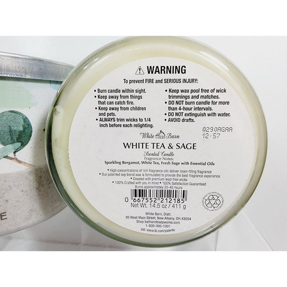 2 WHITE TEA & SAGE Bath & Body Works White Barn 3 Wick Scented Candle 14.5oz NEW - Picture 8 of 9